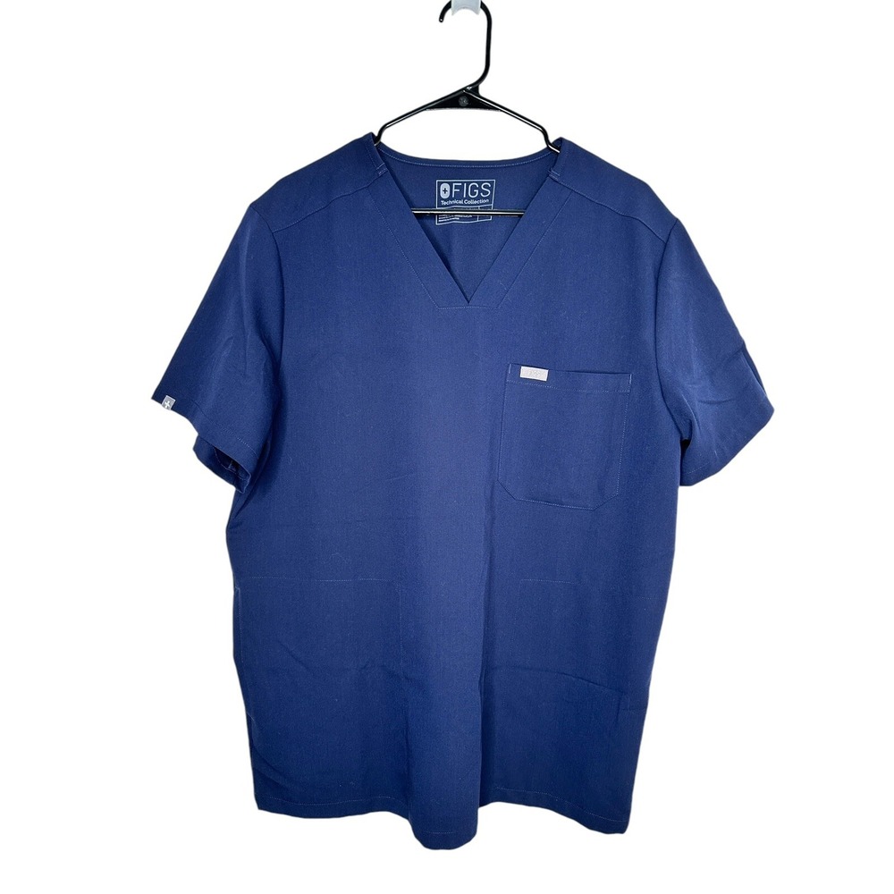 FIGS Scrub Top Large Navy Blue Technical Collection V-Neck Medical Uniform L